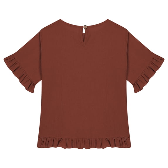 VUHXZWAF Girls 3/4 Sleeve Tops Summer Tshirts Ruffle Hem Crew Neck Casual Blouses Going Out Size 14-15 Years