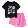 thumbnail image 1 of VUHXZWAF Girls Clothes 2 PC Summer Outfits Bow Print Tees Shirts Shorts Cute Set Going Out Size 5-6 Years, 1 of 5