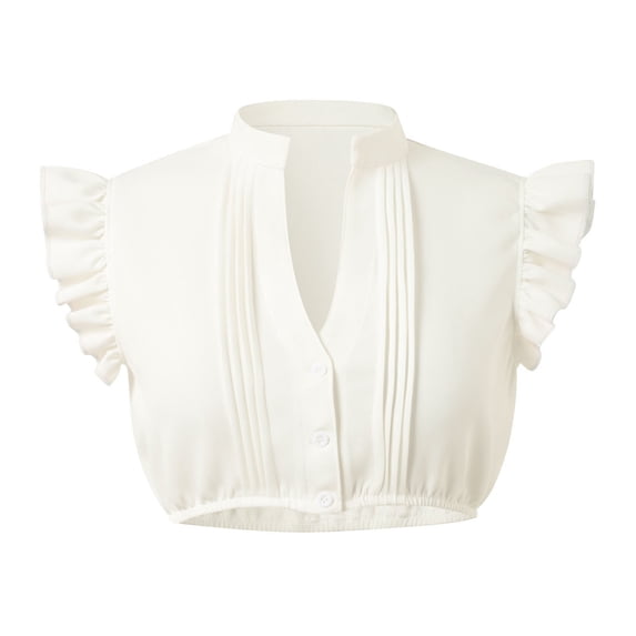 VUHXZWAF Girls Clothes Going Out Crop Tops Short Sleeve V Neck Ruffle Button Down Shirts Size 13-14 Years