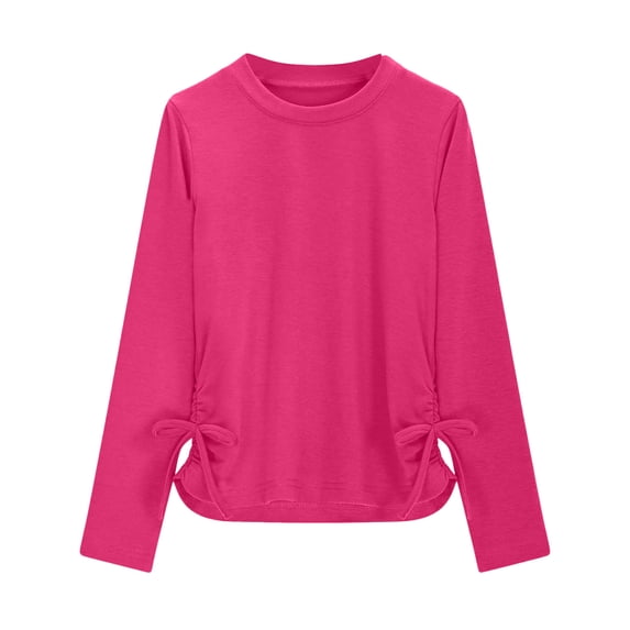 VUHXZWAF Girls Long Sleeve Crewneck Tee Comfortable Soft T Shirts with Side Drawstring Size 5-6 Years