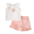 thumbnail image 1 of VUHXZWAF Girls Summer Clothes Set Sleeveless Line Shirt and Ruffle Shorts Kids Outfits Size 6-9 Months, 1 of 3