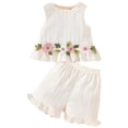 thumbnail image 1 of VUHXZWAF Girls Summer Outfits Sleeveless Floral Ruffle Hem Tops and Shorts Kids Short Sets Size 4-5 Years, 1 of 4