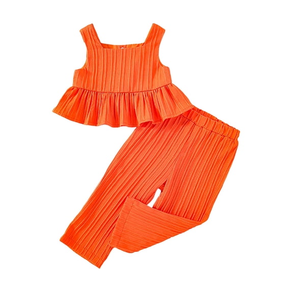 VUHXZWAF Girls Summer Outfits Sleeveless Ruffle Tops and Wide Leg Pants Kids Clothing Set Orange Size 6-9 Months