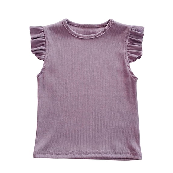VUHXZWAF Girls T Shirts Cotton Ruffle Sleeve Crew Neck Tee Clothes Kids Lightweight Blouse Size 3-4 Years