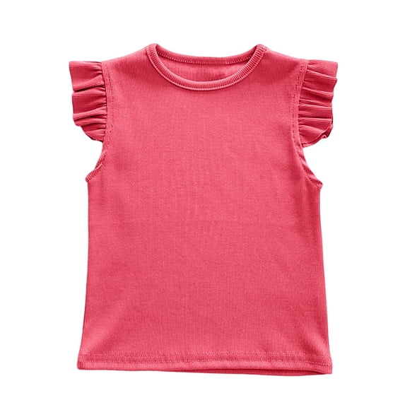 VUHXZWAF Girls T Shirts Cotton Ruffle Sleeve Crew Neck Tee Clothes Kids Lightweight Blouse Size 4-5 Years