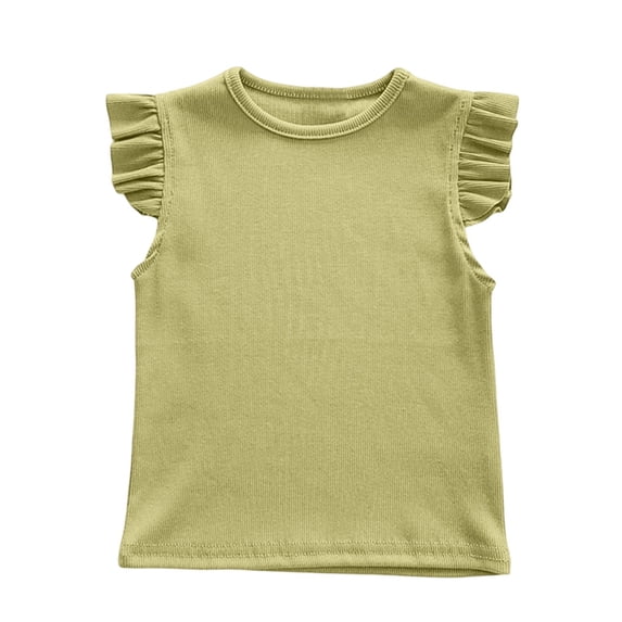VUHXZWAF Girls T Shirts Cotton Ruffle Sleeve Crew Neck Tee Clothes Kids Lightweight Blouse Size 7-8 Years