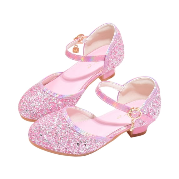 VUHXZWAF Heels for Girls Sequins Shoes Kids Closed Toe Heels Ankle Strap Wedding Party Shoes Size 1