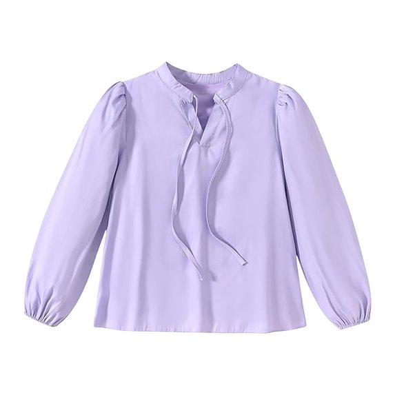 VUHXZWAF Long Sleeve Shirts for Girls Lace Up Elegant Blouse Kids Trendy Clothes Daily Wear Size 11-12 Years