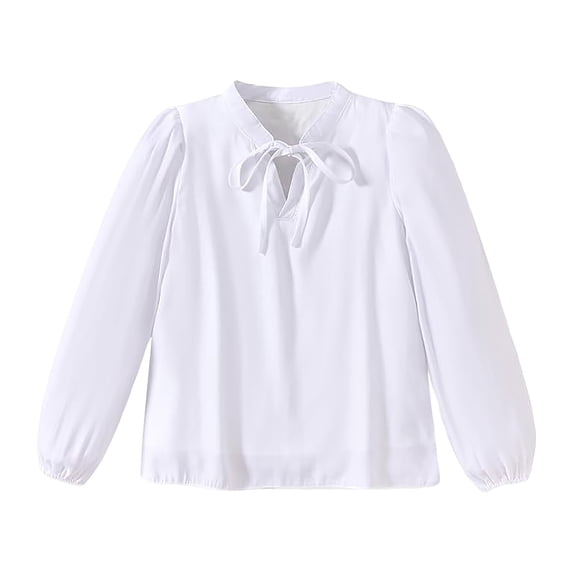 VUHXZWAF Long Sleeve Shirts for Girls Lace Up Elegant Blouse Kids Trendy Clothes Daily Wear Size 13-14 Years