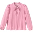 thumbnail image 1 of VUHXZWAF Long Sleeve Shirts for Girls Lace Up Elegant Blouse Kids Trendy Clothes Daily Wear Size 7-8 Years, 1 of 4