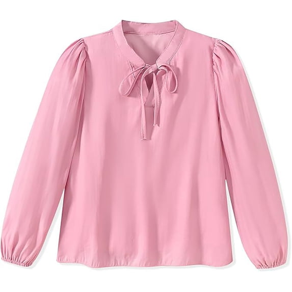 VUHXZWAF Long Sleeve Shirts for Girls Lace Up Elegant Blouse Kids Trendy Clothes Daily Wear Size 7-8 Years