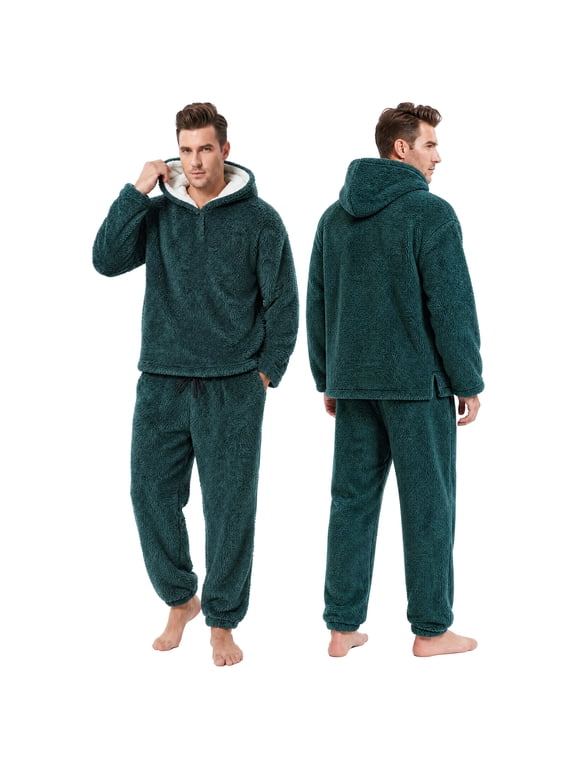 Men's Warm Fleece Hoodie Pajama Set Loose Loungewear For Men
