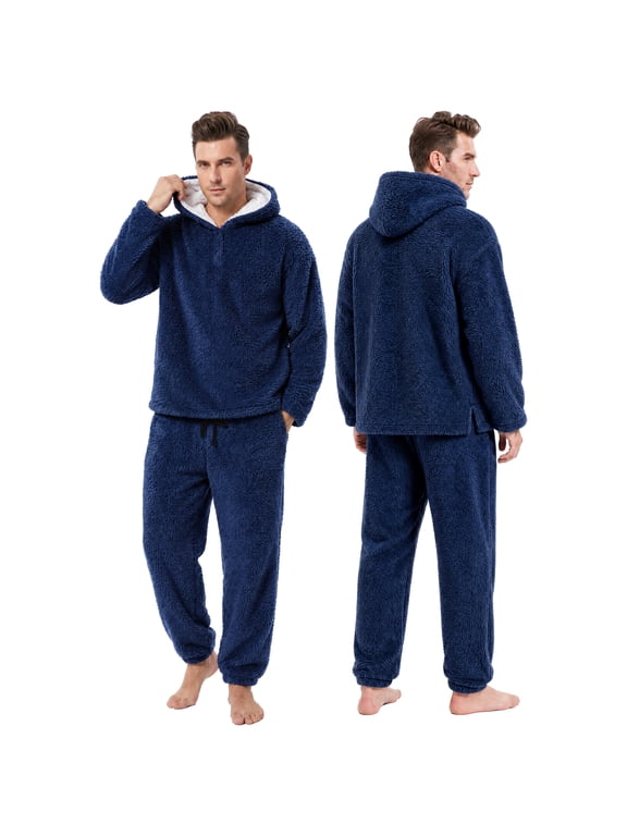 Men's Warm Fleece Hoodie Pajama Set Loose Loungewear For Men
