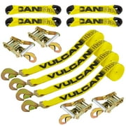 VULCAN 8-Point Roll Back Vehicle Tie Down Kit - Snap Hooks on Both Ends - Set of 4 - Classic Yellow