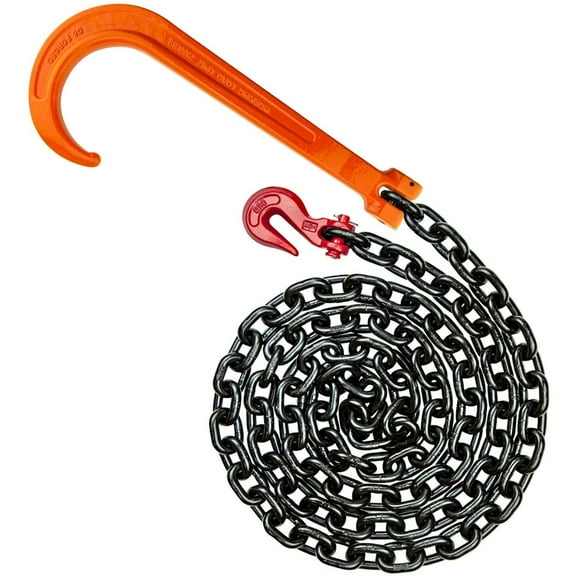 VULCAN Alloy Tow Chain - Forged Long J Hook - G80 - 3/8 inch x 10 foot - PROSeries - 7,100 Lbs SWL