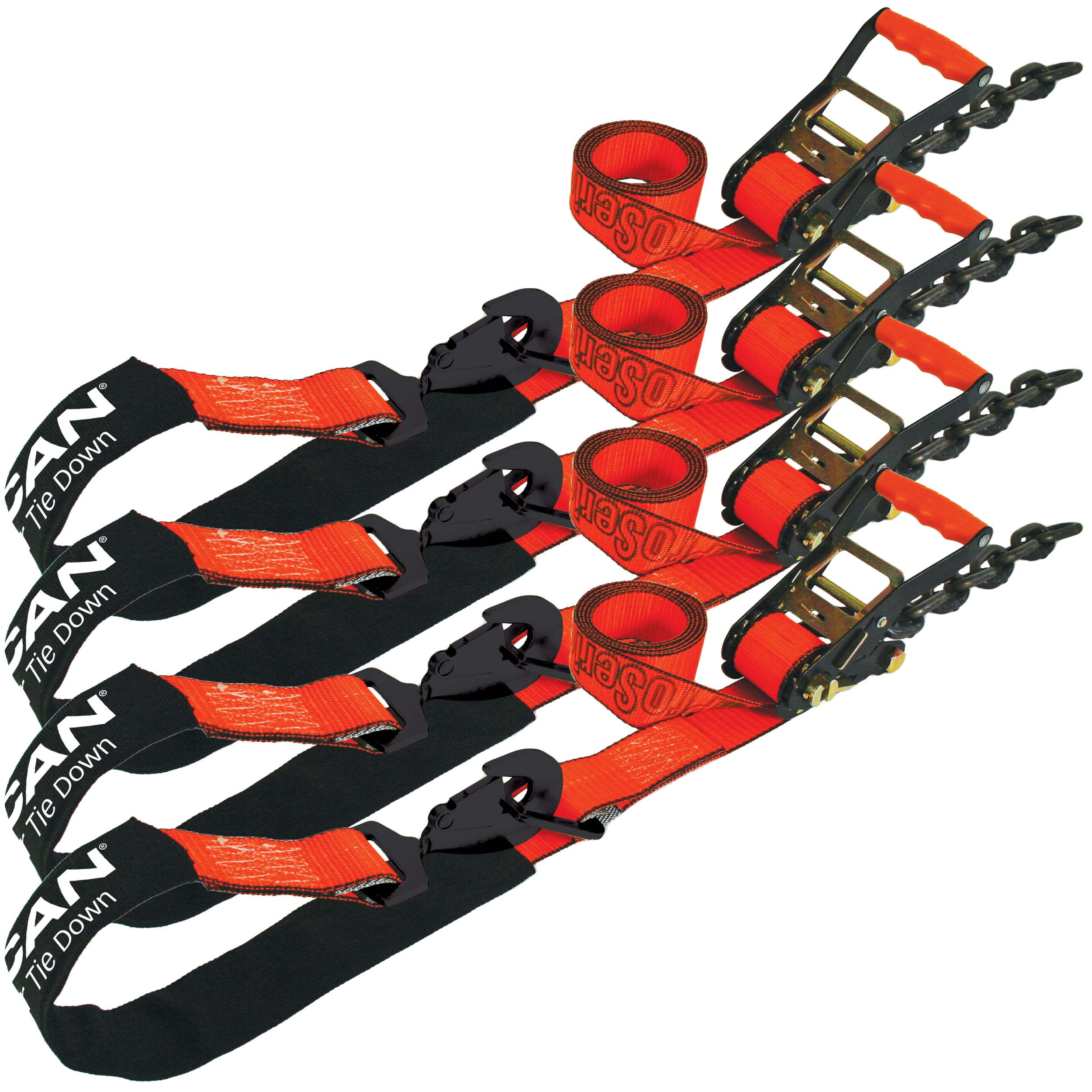 VULCAN Axle Tie Down Combo Strap, Chain Tail Ratchet, 2x114 inch, 4