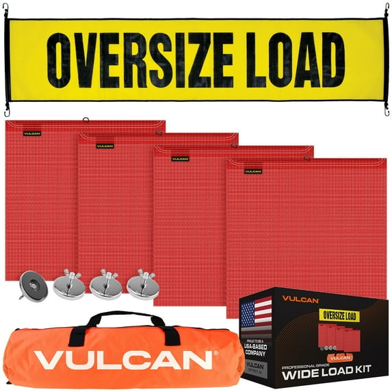VULCAN Banner, Flags and Magnets Kit, 1 Basic Stretch Cord Oversize Load Banner, 4 Magnets, 4 Red Flags, and Bag