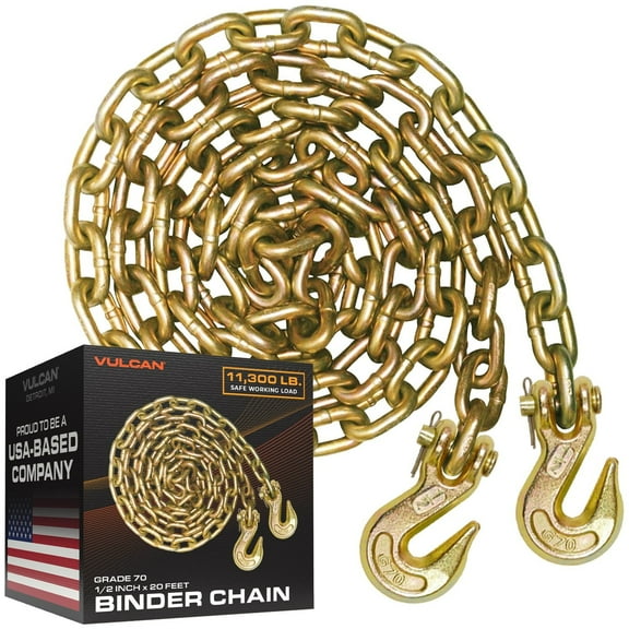 VULCAN Binder Chain - Clevis Grab Hooks - G70 - 1/2 inch x 20 foot - 11,300 Lbs SWL