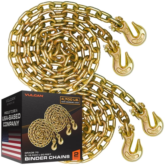 VULCAN Binder Chain - Clevis Grab Hooks - G70 - 5/16 inch x 20 foot - 2 Pack - 4700 Lbs SWL