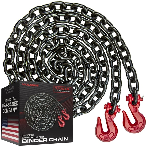 VULCAN Binder/Safety Chain - Clevis Grab Hooks - G80 - 3/8 inch x 10 foot - 7,100 Lbs SWL