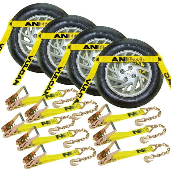 VULCAN Car Tie Down - Chain Anchors - Flat Bed Side Rail - 4 Pack - Classic Yellow - 3300 Lbs SWL