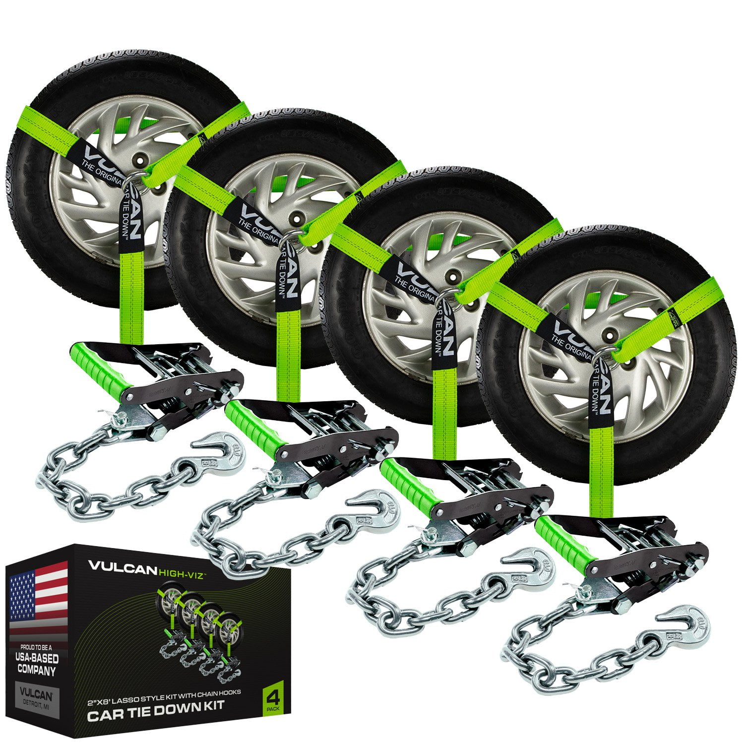 VULCAN Car Tie Down Chain Anchors Lasso 2 inch x 96 inch 4 Pack