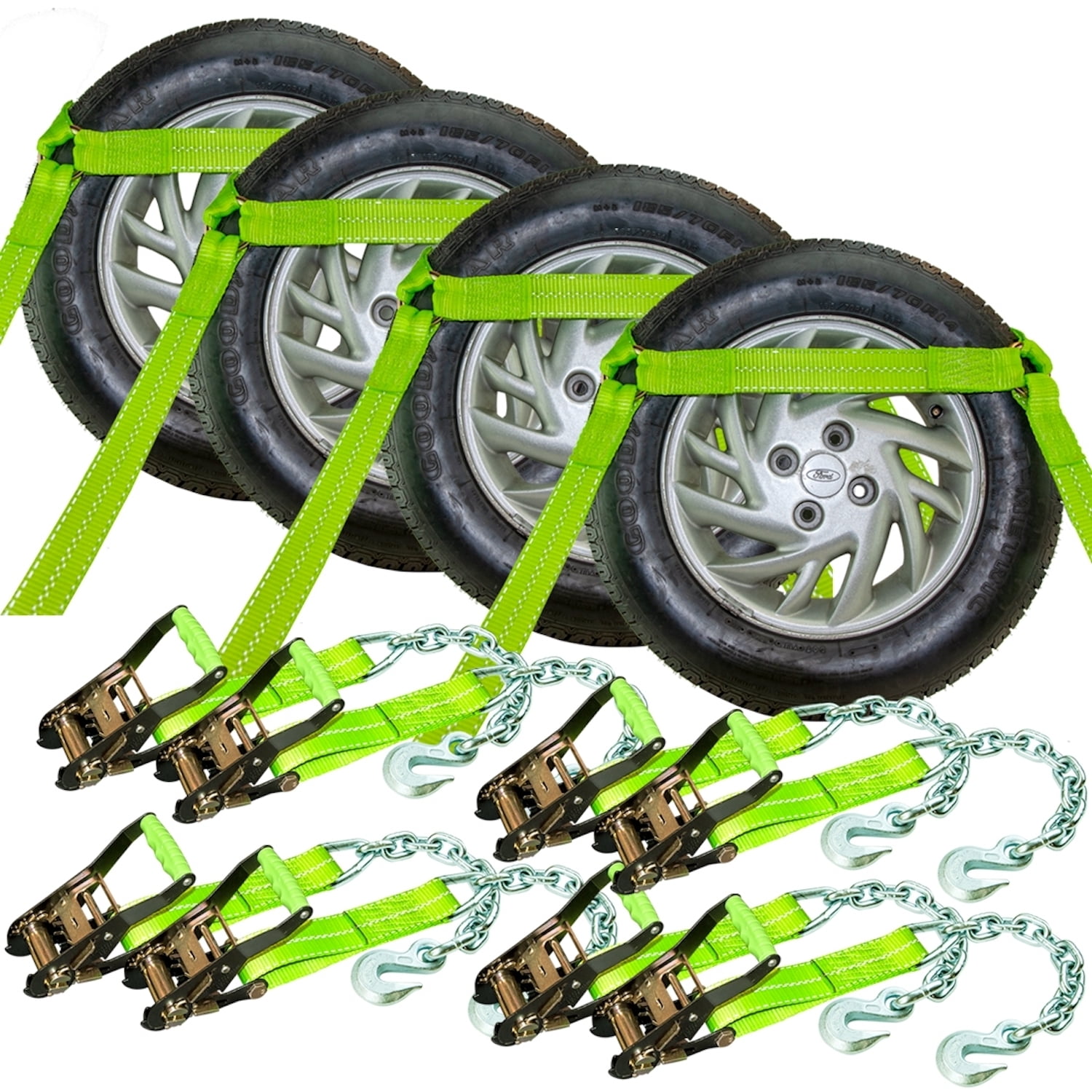 VULCAN Car Tie Down Chain Anchors Side Rail 4 Pack HighViz