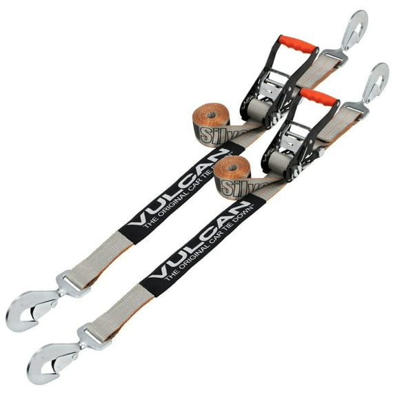 VULCAN Car Tie Down - Twisted Snap Hooks - 2 inch x 96 inch - 2 Pack - Silver Series - 3300 Lbs SWL
