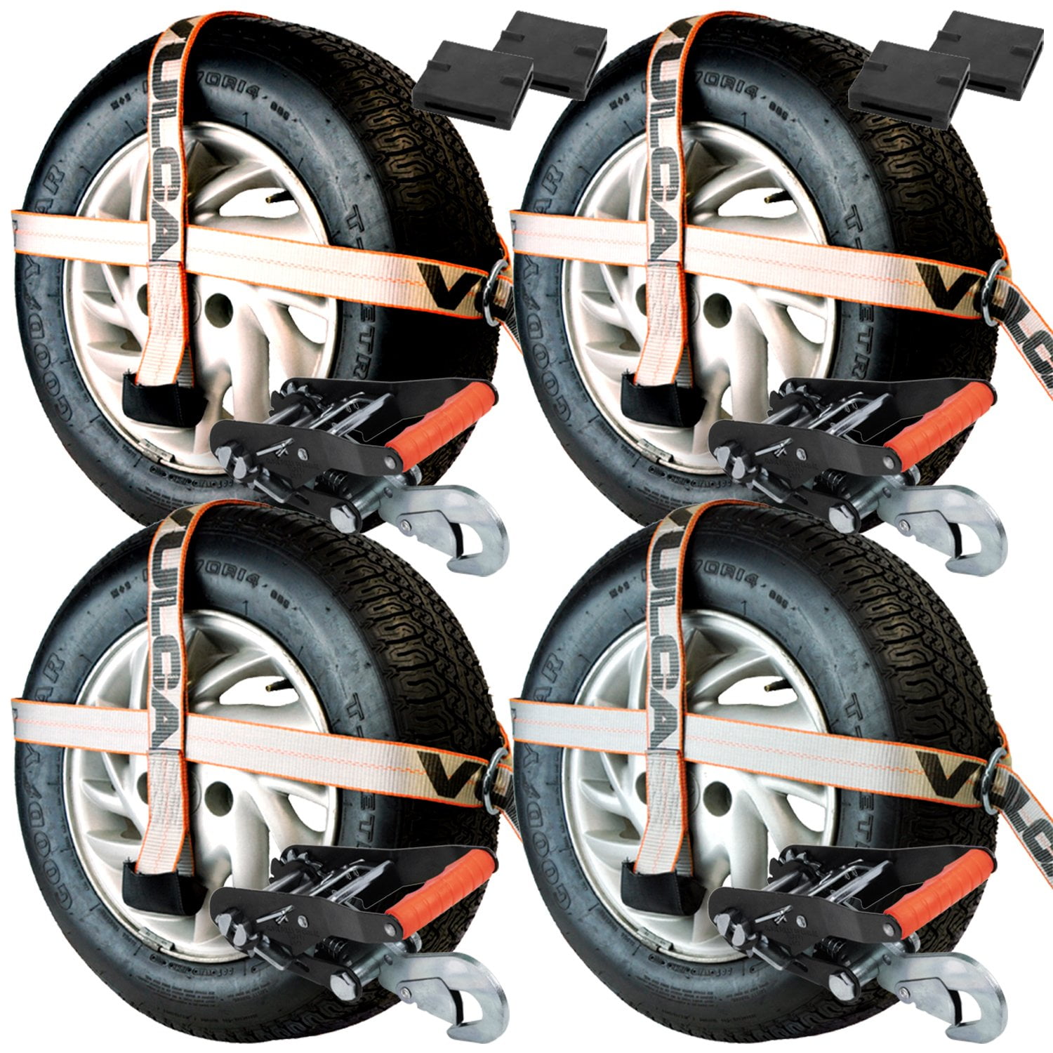 VULCAN Car Tie Downs - Snap Hook - Adjustable Loop - 4 Pack - Silver Series  - 3300 Lbs SWL 