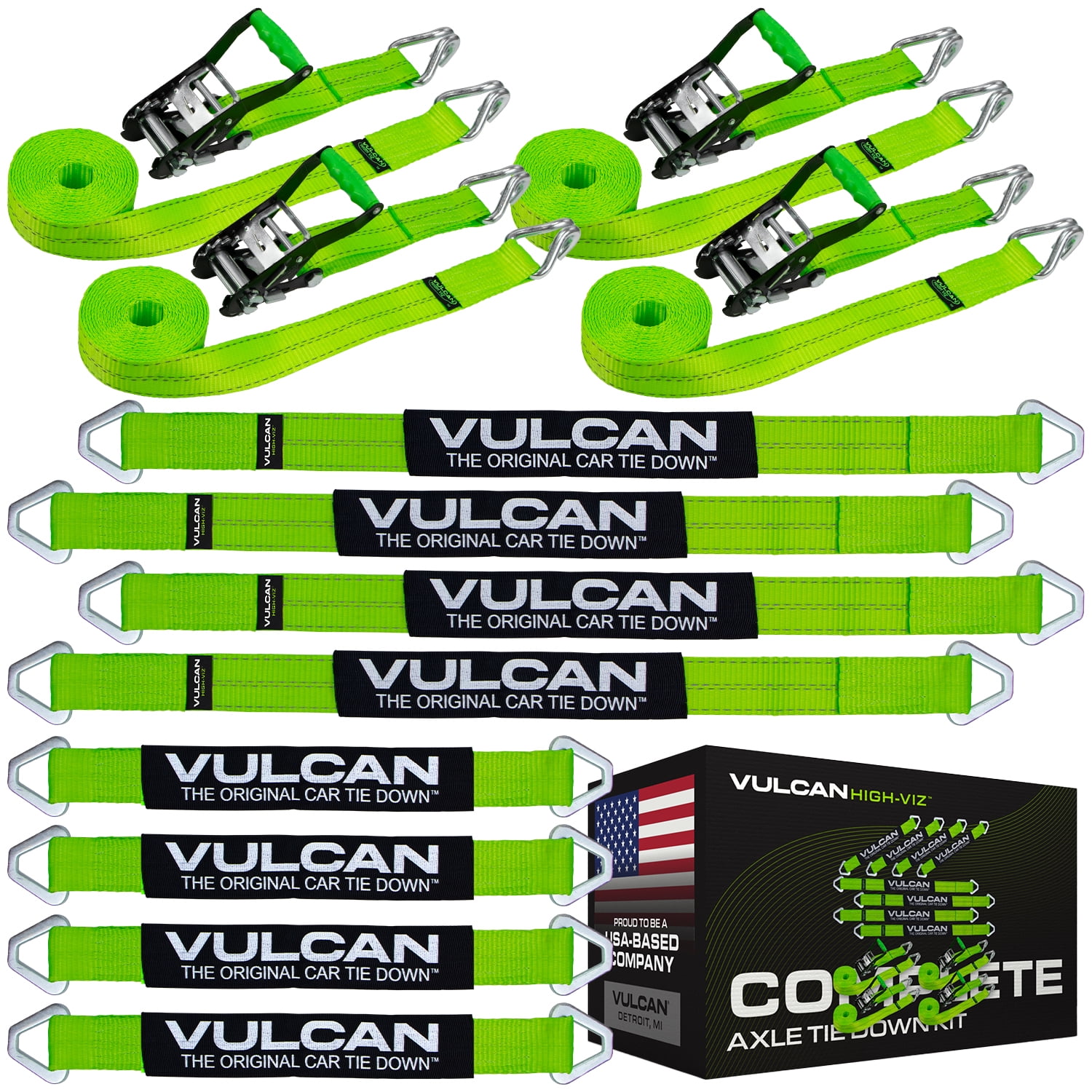 VULCAN Complete Axle Strap Tie Down Kit, Wire Hook Ratchet Straps, High