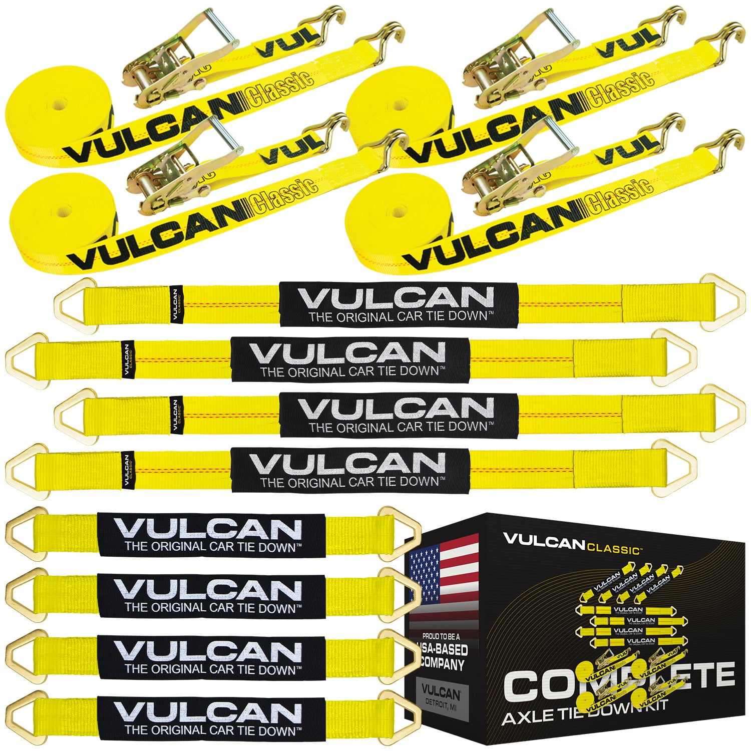 VULCAN Complete Axle Strap Tie Down Kit, Wire Hook Ratchet Straps