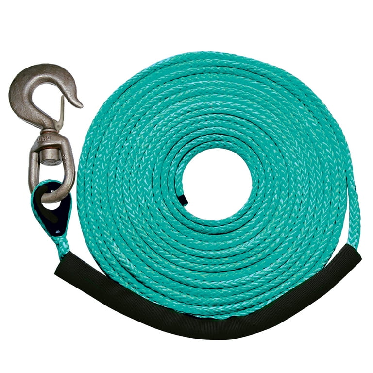 Vulcan Dyneema Synthetic Rope Winch Line - Swivel Hook - 1/2 inch x 75 Foot - Green - 30,400 Pound MBS - 7,600 Pound Safe Working Load WRD13-75S