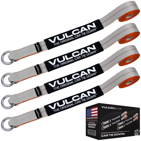 VULCAN Exotic Car Rim Tie Down Set - 2 inch x 144 inch - 4 Straps - Silver Series - 3300 Lbs SWL