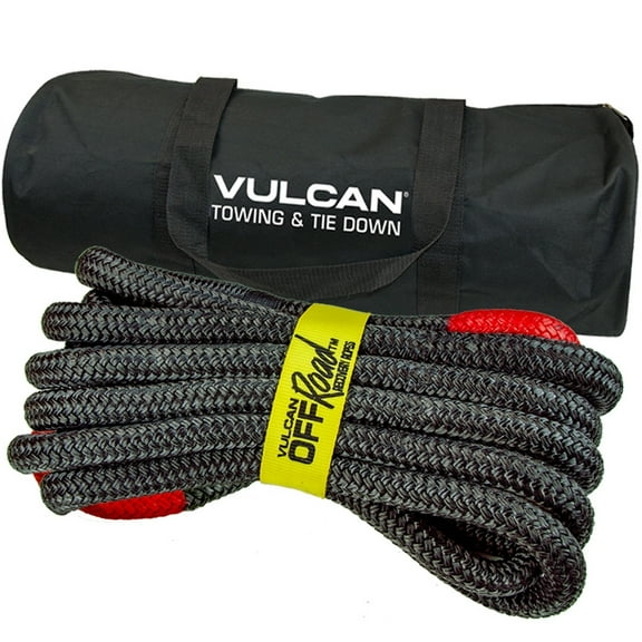 VULCAN Off-Road Recovery Rope, 7/8 inch x 30 foot, Red Eyes, 28600 Lbs Breaking Strength, and Bag