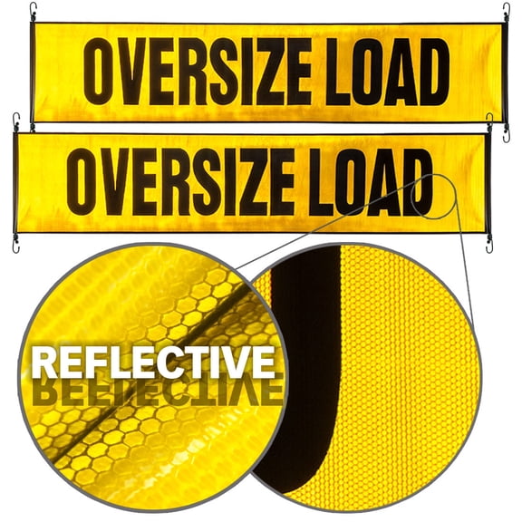 VULCAN Oversize Load Banner - Stretch Cords - Metal Hooks - 2 Pack - Reflective - 18 inch x 84 inch