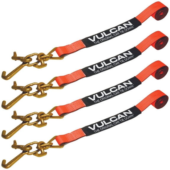 VULCAN PROSeries 96" Car Tie Down Strap Only, RTJ Hooks, 3300 lbs. SWL, 4 Pack