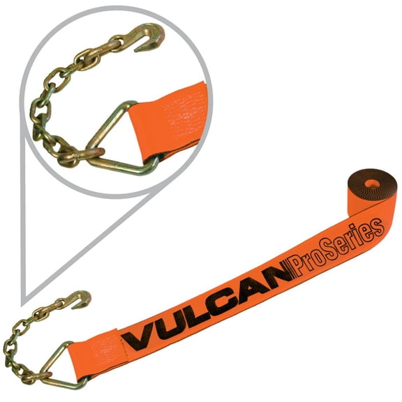VULCAN ProSeries HD Winch Strap 4" x 30ft w/Chain Anchor