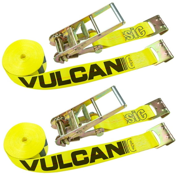 VULCAN Ratchet Strap - Flat Hooks - 3 inch x 30 foot - 2 Pack - Classic Yellow - 5000 Lbs SWL