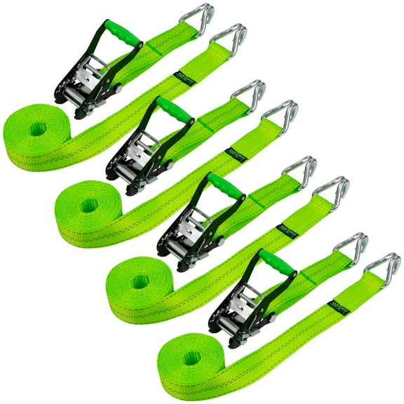 vulcan high-viz 2'' x 15' ratchet straps with wire j-hooks, 3300 lbs. swl, 4 pack