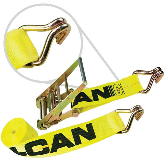 VULCAN Ratchet Strap - Wire Hooks - 4 inch x 40 foot - Classic Yellow - 5400 Lbs SWL