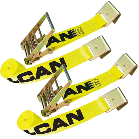 VULCAN Ratchet Strap with Flat Hooks - 4 Inch x 27 Foot - 2 Pack - Classic Yellow - 5,400 Pound Safe Working Load