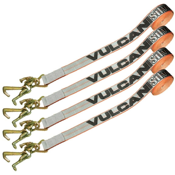 VULCAN Silver 96" Car Tie Down Strap Only, RTJ Hooks, 3300 lbs. SWL, 4 Pack