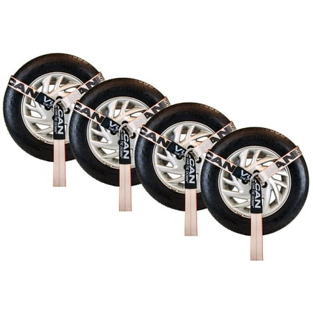 VULCAN Wheel Dolly Tire Harness, O-Ring, Lasso Style, 2 inch x 96 inch, 4 Pack, Silver Series, 3300 Lbs SWL, Straps Only