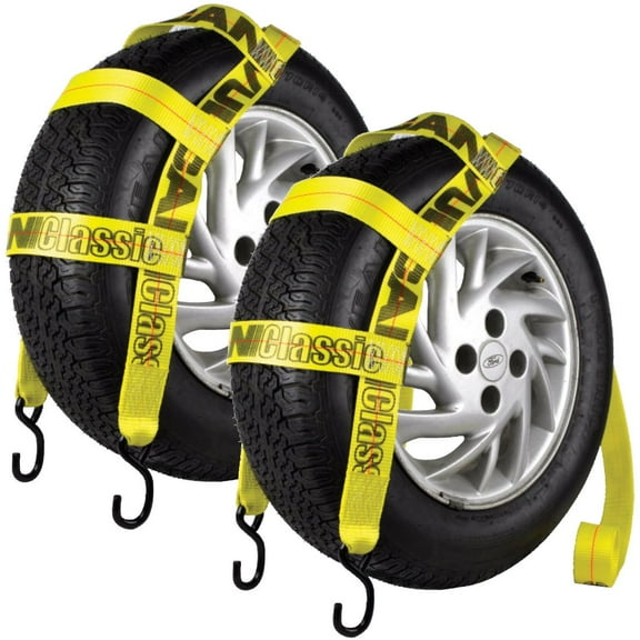 VULCAN Wheel Dolly Tire Strap - S Hooks - Basket Style - 78 inch - 2 Pack - Yellow - 1665 Lbs SWL