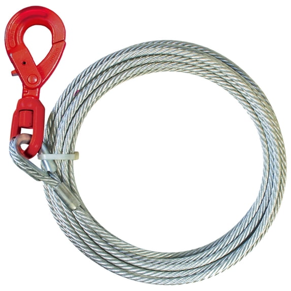 VULCAN Winch Cable - Self-Locking Swivel Hook - Galvanized Steel Core - 3/8 Inch x 150 Foot - 14,000 Pound Minimum Breaking Strength