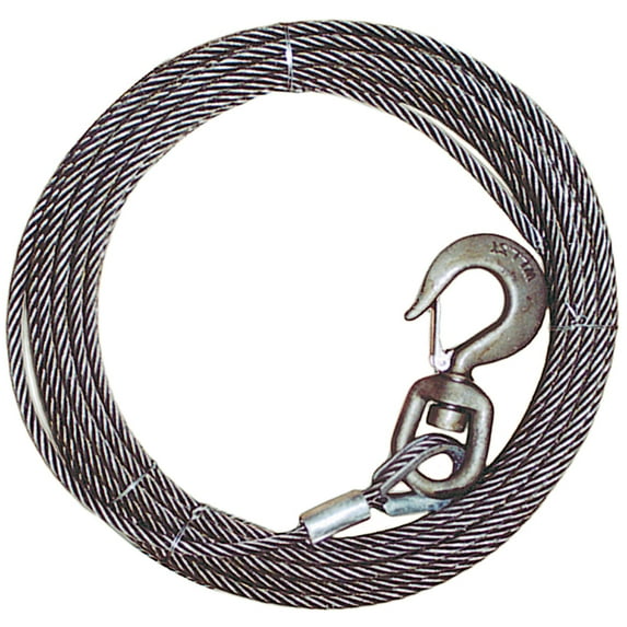 VULCAN Winch Cable - Swivel Hook - 3/8 inch x 50 foot - 12000 Lbs Minimum Breaking Strength