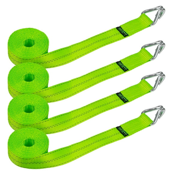 VULCAN Winch Strap - Heavy Wire Hook - 2 inch x 15 foot - 4 Pack - High-Viz - 3300 Lbs SWL