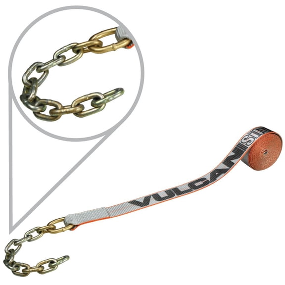 VULCAN Winch Strap - Chain Tail - 2 inch - Silver Series - 3300 Lbs SWL