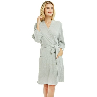 VULCANODON 100% Cotton Womens Robes, Lightweight Knit Short Bathrobe,(Grey Mel,M)