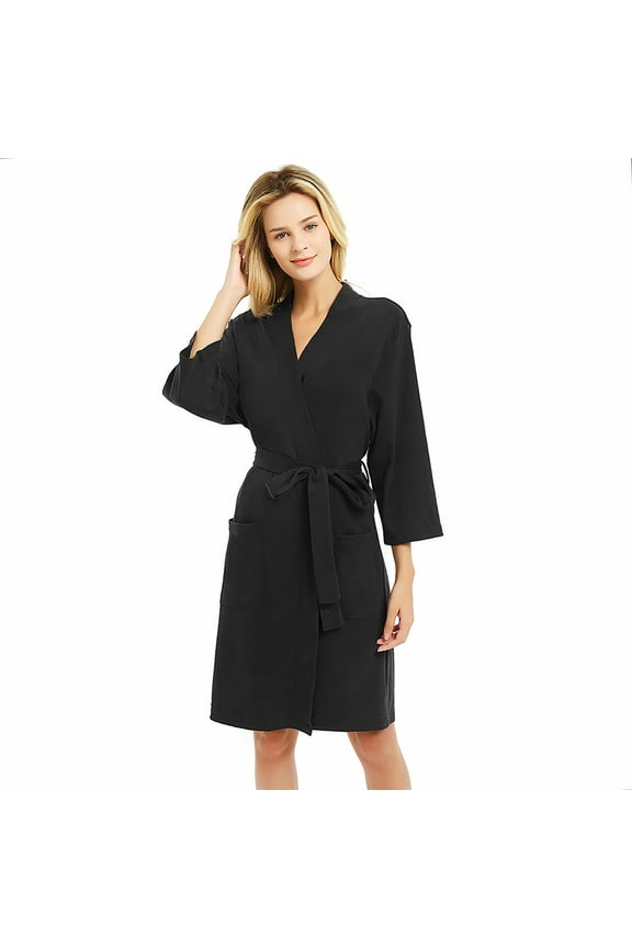 100% Cotton Womens Robes, Lightweight Knit Short Bathrobe,(Sky blue,L)